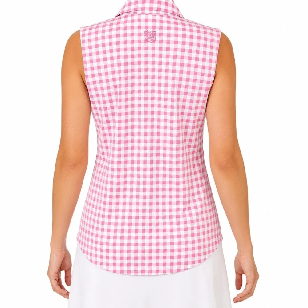 Polo Golf Ralph Lauren Shirt Women Medium Pink Gingham Sleeveless Tailored Fit